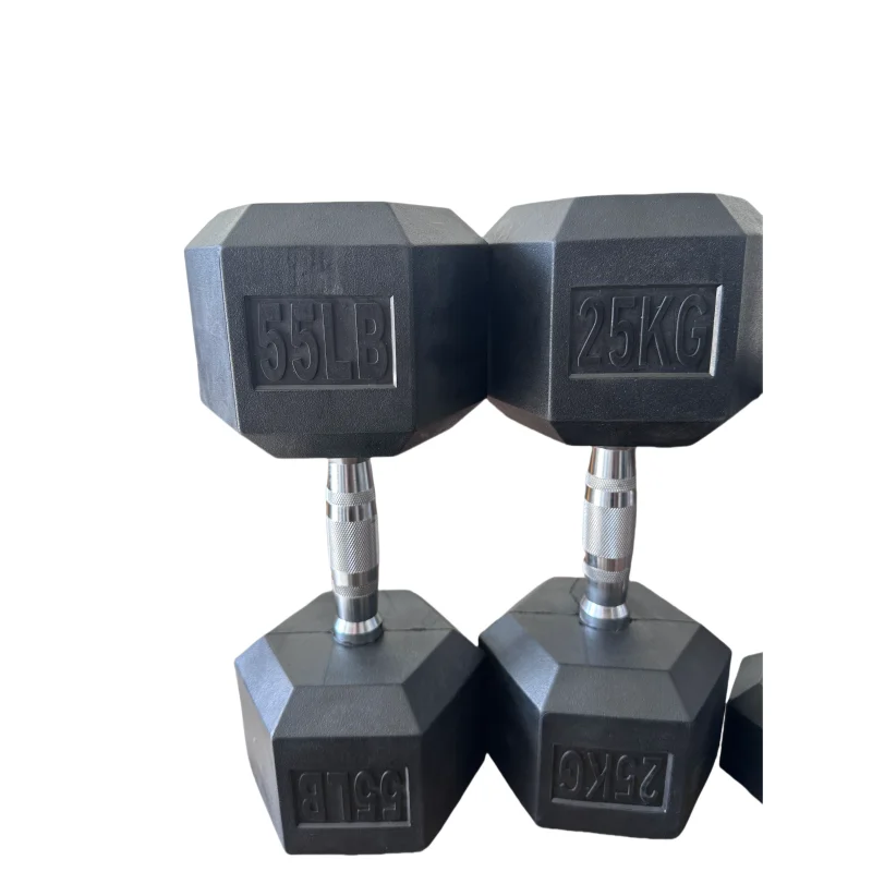 Dumbbell Set - New Product Black Rubber Covered Hexagonal